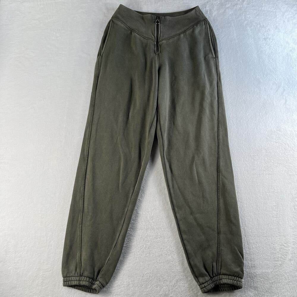 Aerie S Small Corset Fleece Jogger Pants Zipper Front Nomad Oliver Green Relaxed - Picture 3 of 14
